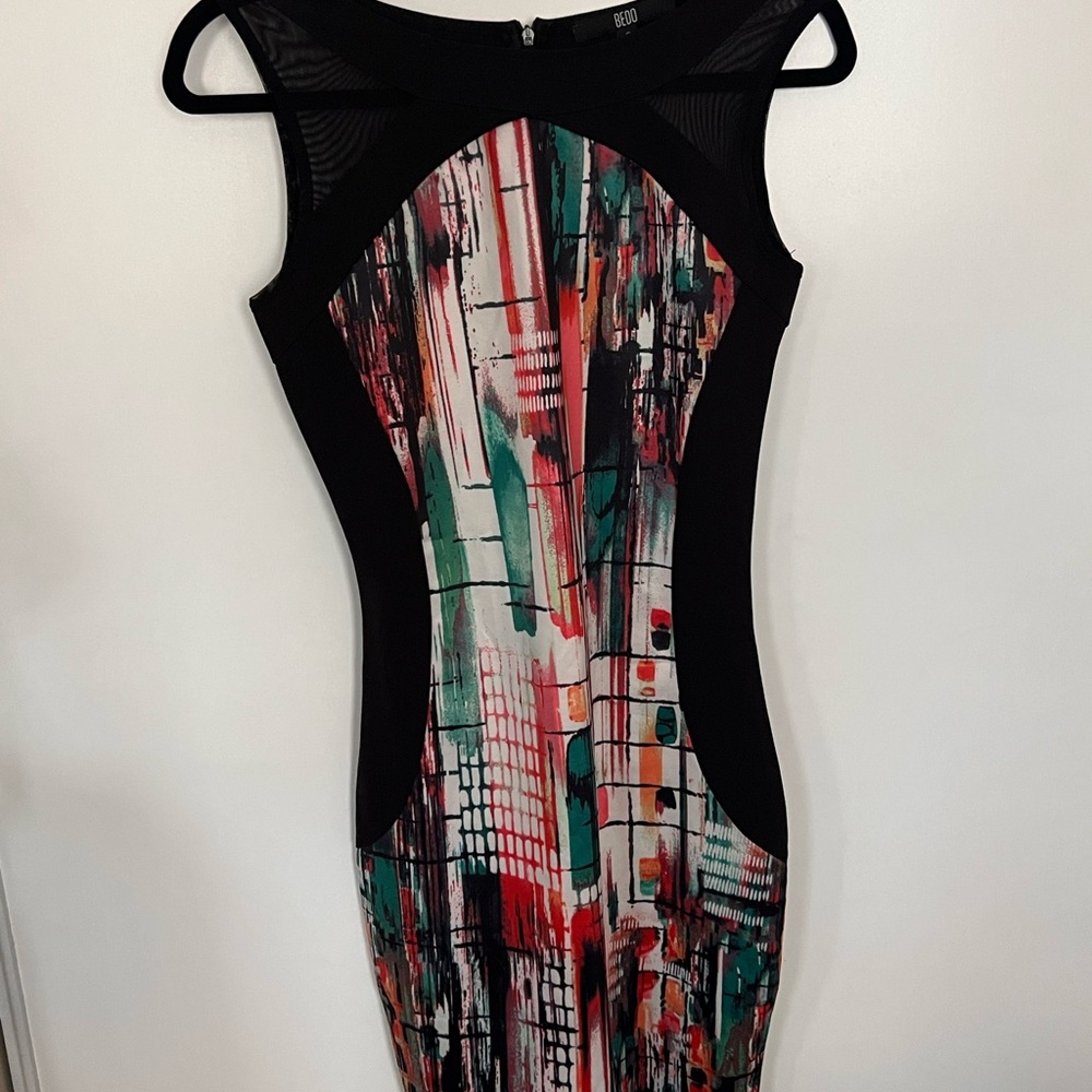 Bebe Artistic Multicolor Mini Dress